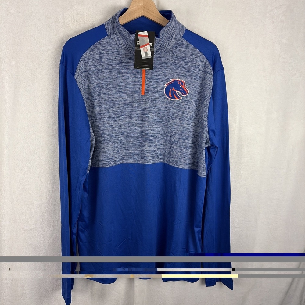 Boise State Broncos Quarter Zip Long Sleeve Pullover Shirt Size Large Blue NWT